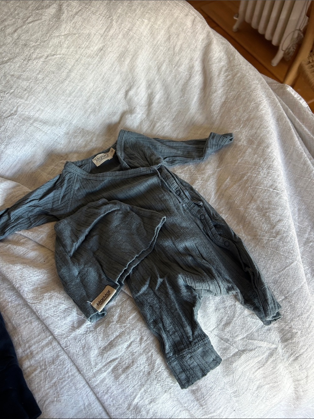 Ribbed Baby Romper with Hat Set - Blue Gray